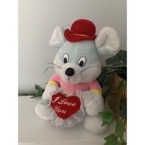 Vintage Blue Mouse Plush Valentine’s Day Love Sweetheart Hearts Grannycore Retro